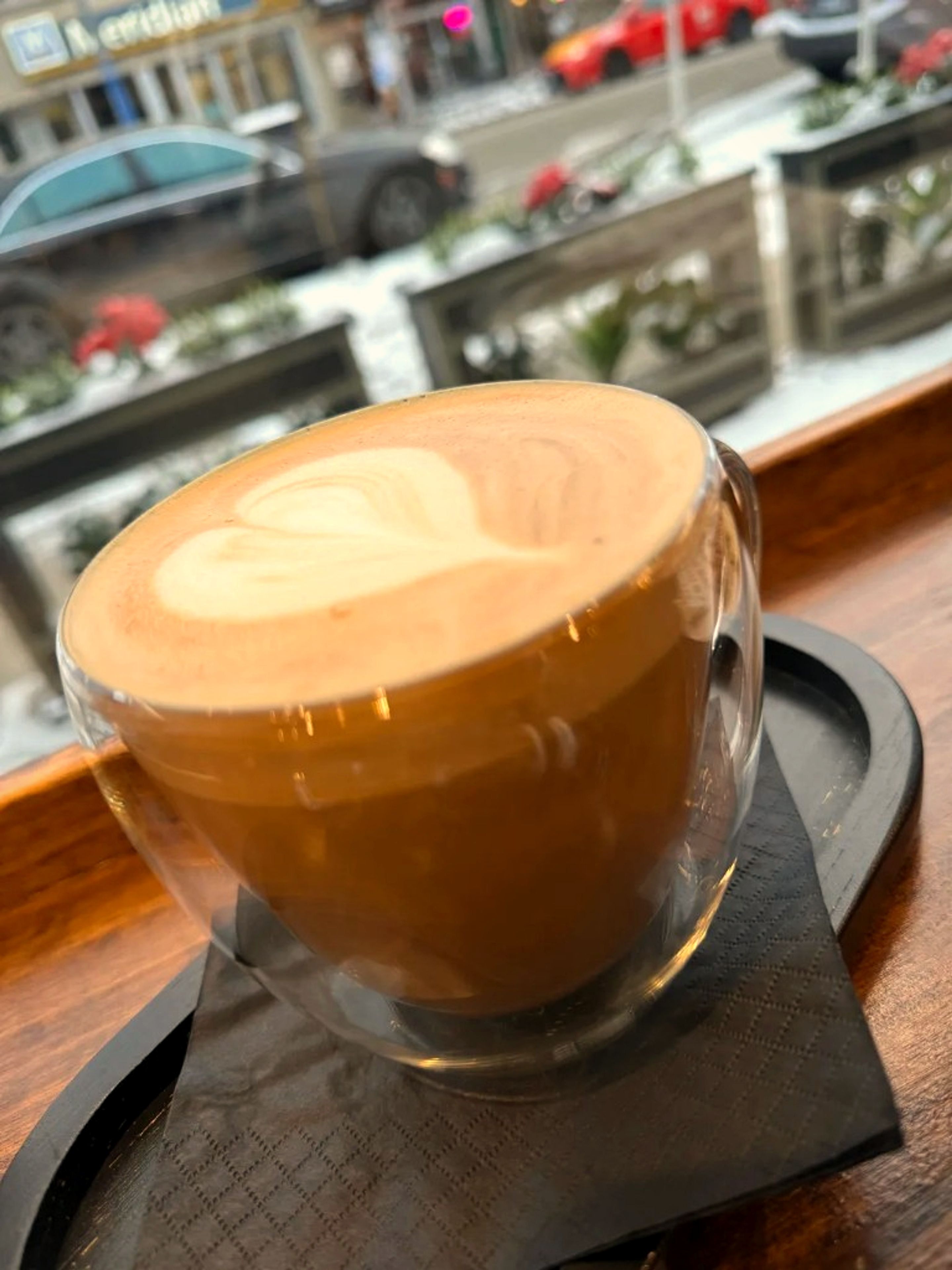 Matcha and specialty latte at One Gram Coffee Bar on Danforth Avenue